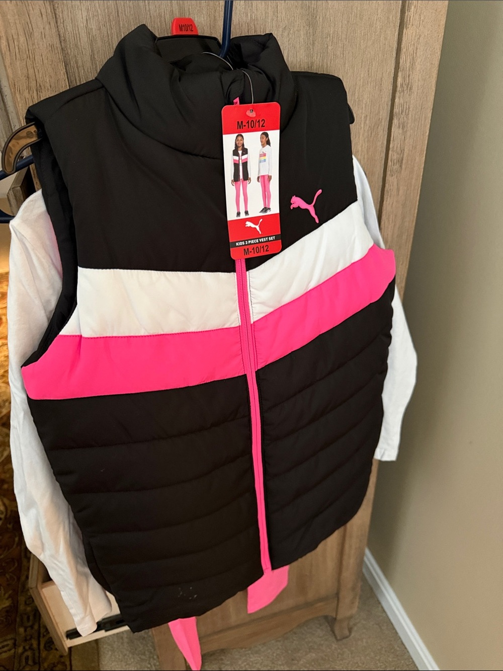 Puma Black, White & Hot Pink Puffer Vest for Kids